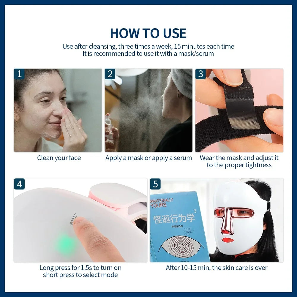 NNEOBA 7 Colors LED Facial Mask - Wireless Face Care Treatment